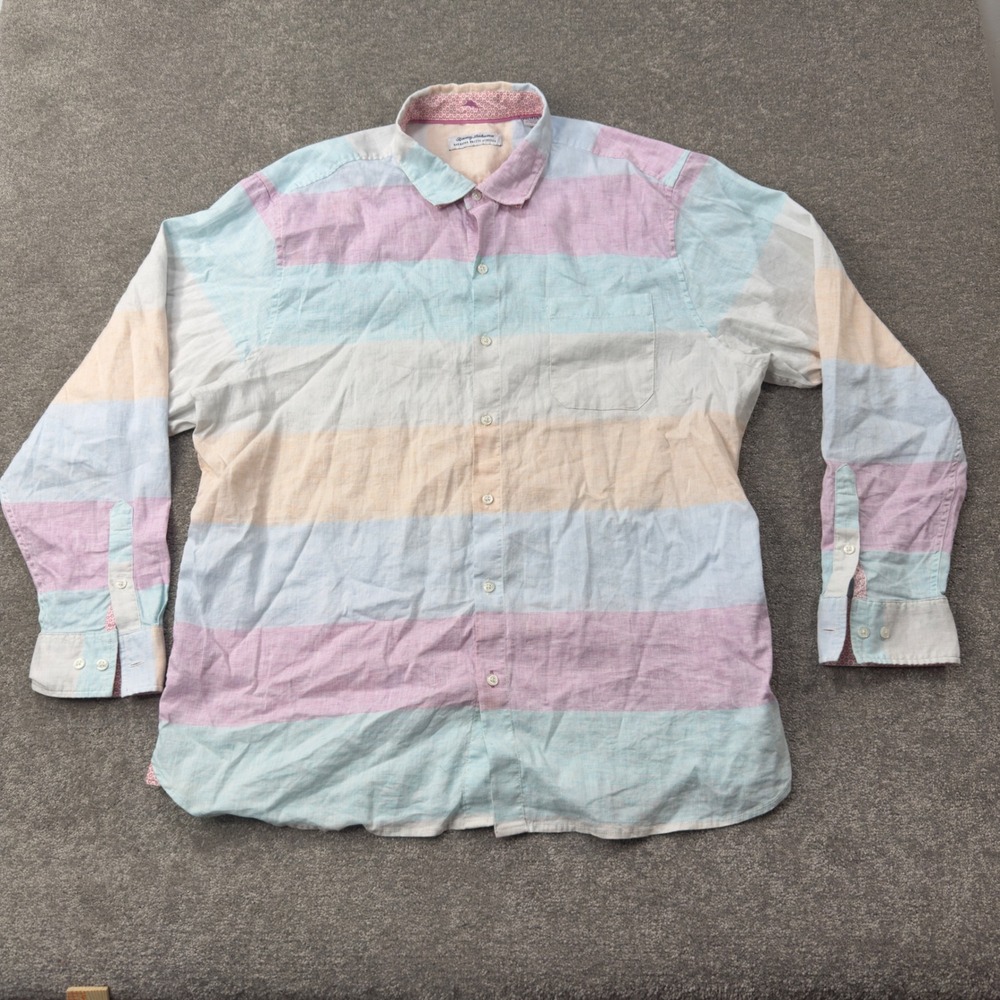 Tommy Bahama‎ Button Down Mens XXL Stripe Barbados Breeze Stretch Shirt Long